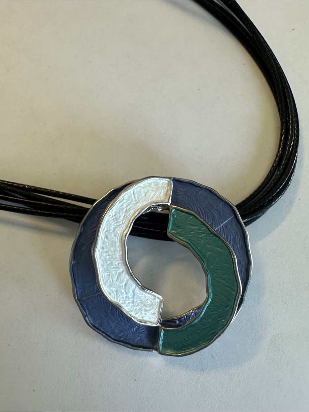 Women’s Black Cord Necklace with Blue, White & Green Pendant - Picture 2 of 4